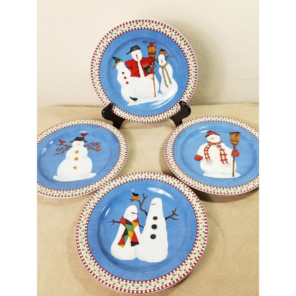 Christmas Oneida Sakura Snowman Salad Plate 8" Debbie Mumm 90s Holiday x4 Vtg